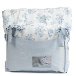 Treasured Blue Floral Tie-Top Bed Pillow Set - Decorative Home Bedding